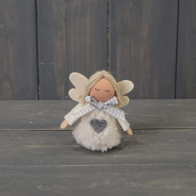 White Fabric Angel with Heart (8cm) detail page